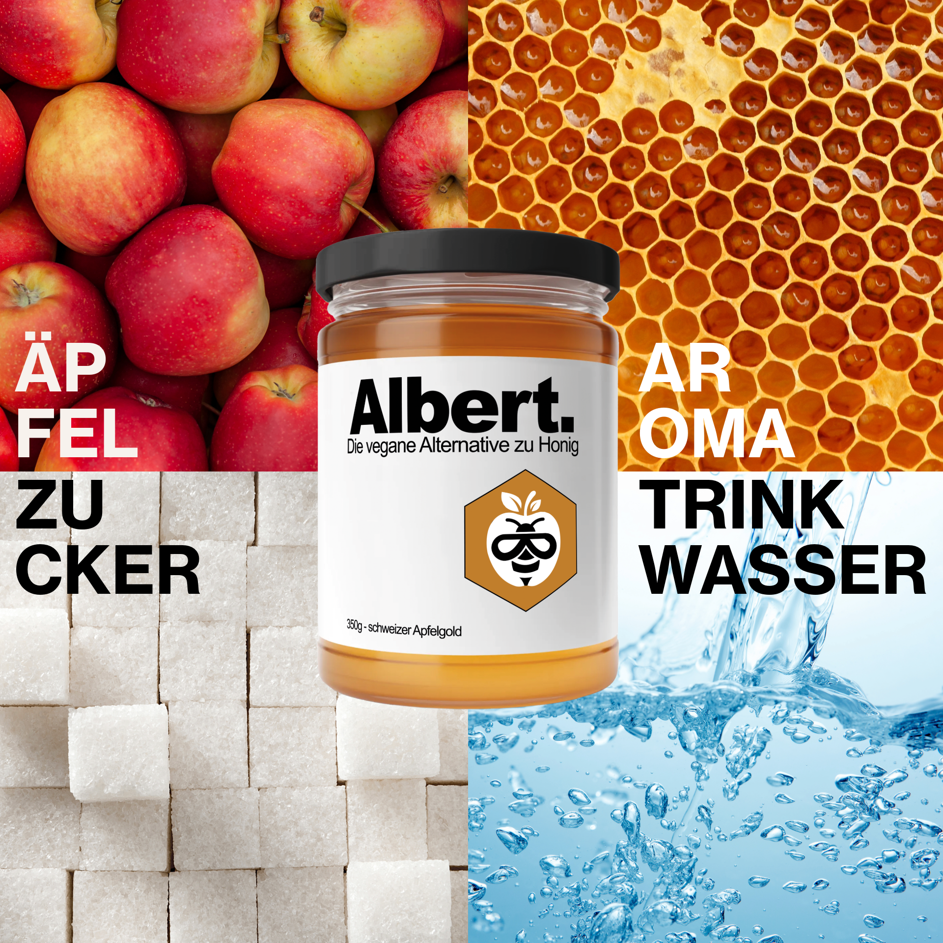 Glas mit Albert – vegane Honigalternative aus der Schweiz mit Zutatenliste